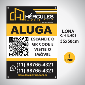 1 Lona c/ ilhós md. 35x50cm Lona 440gr 35x50cm 4x0 (Só Frente)  Corte reto e 1 ilhós em cada ponta 