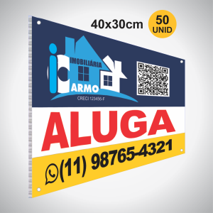 50 Placas Imobiliária em Polionda Polionda 2mm 40x30cm 4x0 (Só Frente) Impressão UV Corte reto e 1 ilhós em cada ponta 