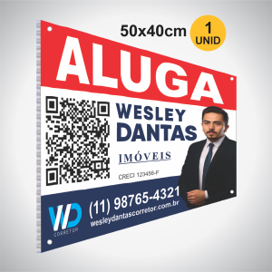 1 Placa Imobiliária em Polionda Polionda 2mm 50x40cm 4x0 (Só Frente) Impressão UV Corte reto e 1 ilhós em cada ponta 