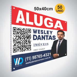 50 Placas Imobiliária em Polionda Polionda 2mm 50x40cm 4x0 (Só Frente) Impressão UV Corte reto e 1 ilhós em cada ponta 