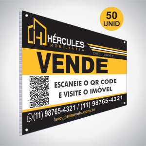 50 Placas Imobiliária em Polionda Polionda 2mm 64x50cm 4x0 (Só Frente) Impressão UV Corte reto e 1 ilhós em cada ponta 